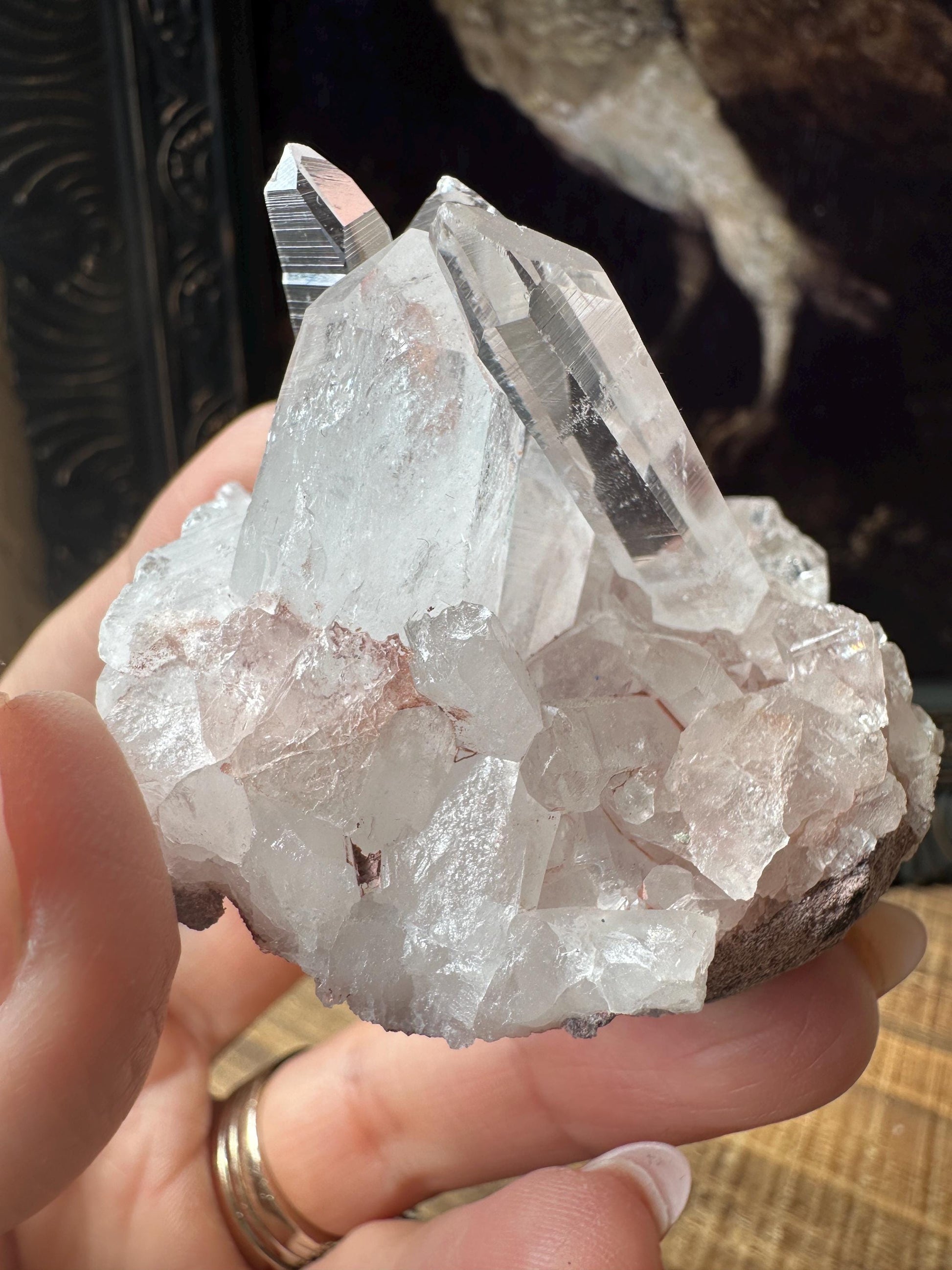 Lemurian quartz cluster, raw quartz, pink Lemurian, pink lithium quartz