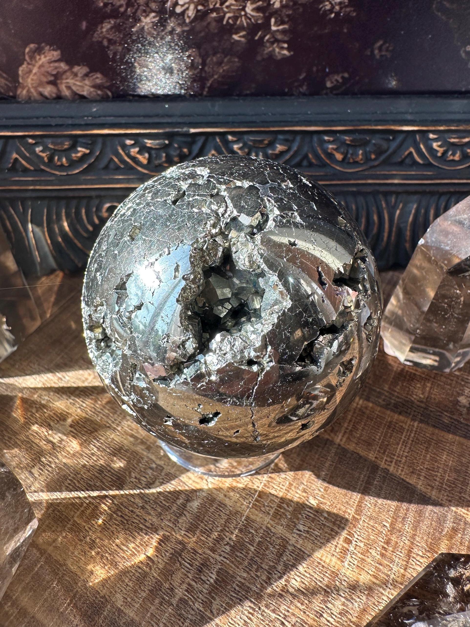 Pyrite Sphere, cubic pyrite, high quality fools gold, beautiful gold pyrite sphe