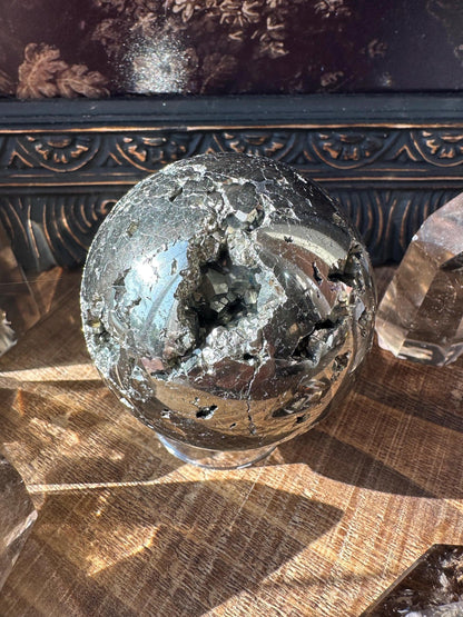 Pyrite Sphere, cubic pyrite, high quality fools gold, beautiful gold pyrite sphe