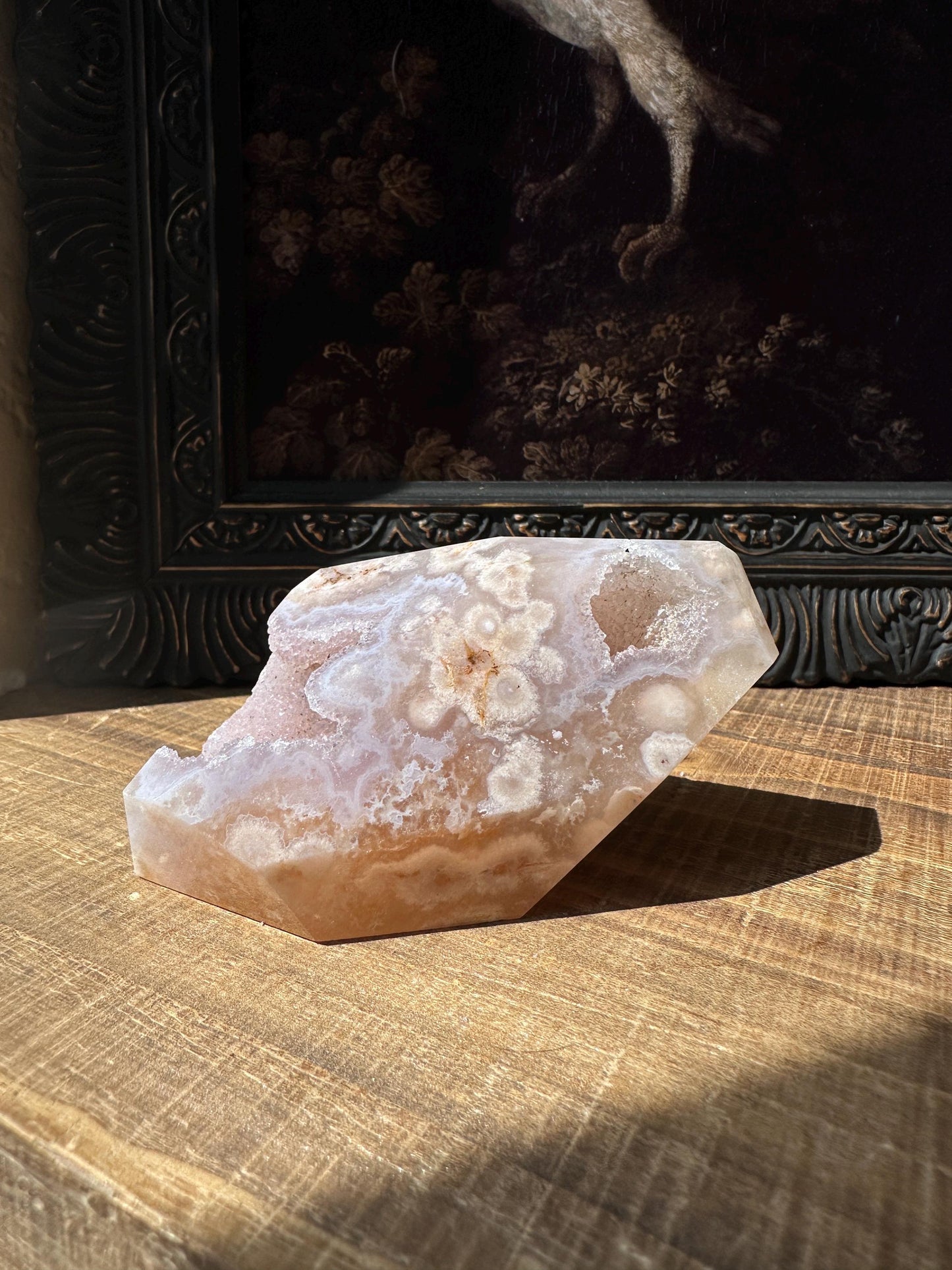 Pink Flower Agate Freeform with Beautiful druzy cave & gorgeous flower patter all over