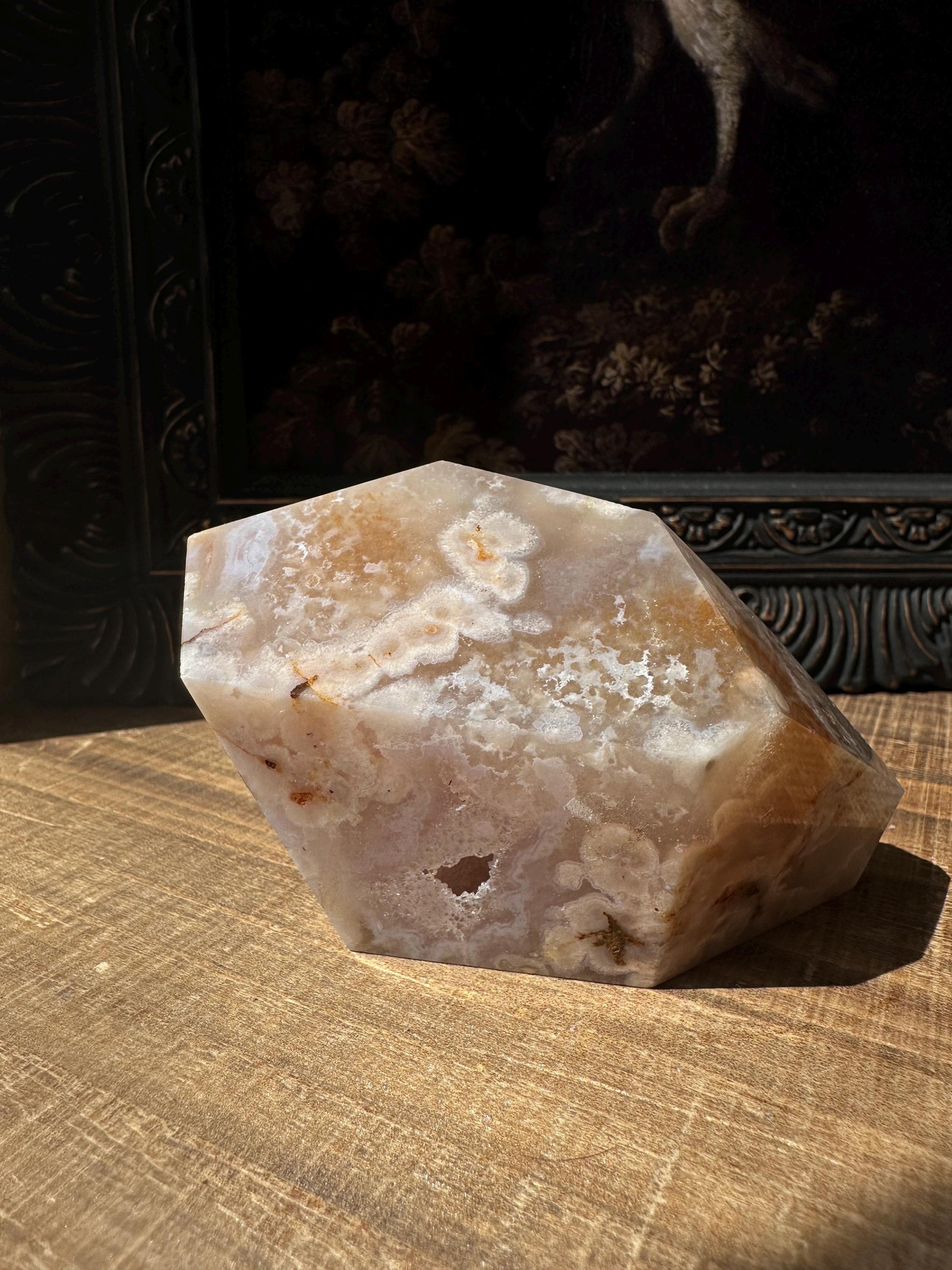 Pink Flower Agate Freeform with Beautiful druzy cave & gorgeous flower patter all over