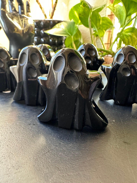 Obsidian Ghosts Halloween Black Obsidian Crystal Carving