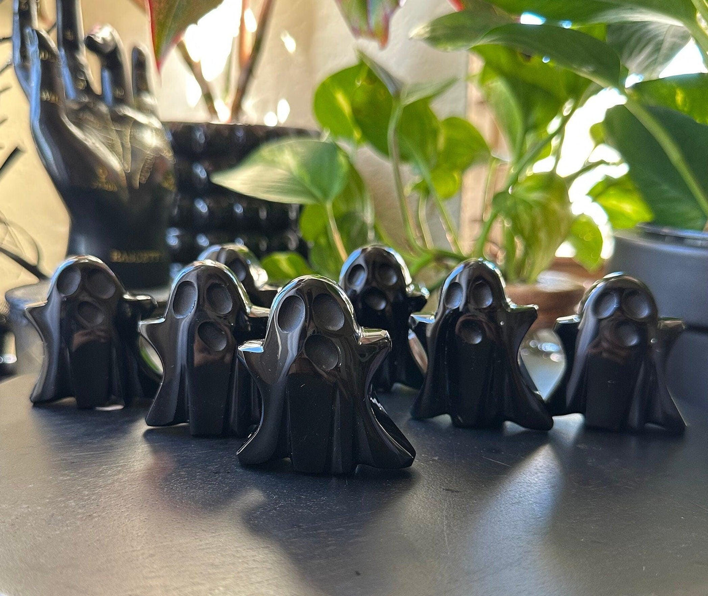 Obsidian Ghosts Halloween Black Obsidian Crystal Carving