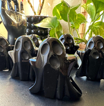 Obsidian Ghosts Halloween Black Obsidian Crystal Carving