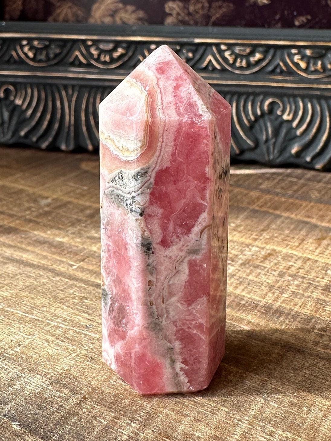 High quality Rhodochrosite Argentina, Saturated Raspberry, Gemmy, Crystal Tower, Flashy