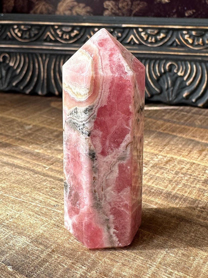 High quality Rhodochrosite Argentina, Saturated Raspberry, Gemmy, Crystal Tower, Flashy