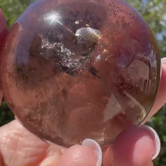 High Quality Transparent Smoky Quartz Sphere w/ Rainbow Inclusions