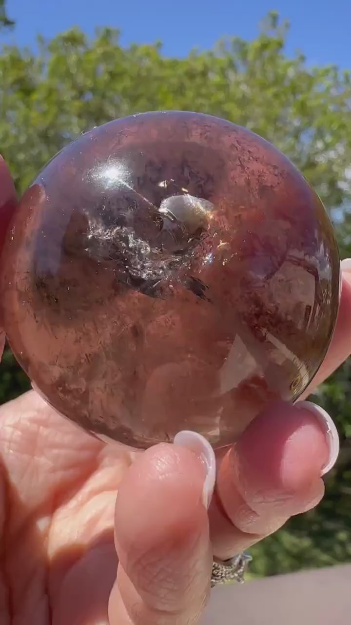 High Quality Transparent Smoky Quartz Sphere w/ Rainbow Inclusions