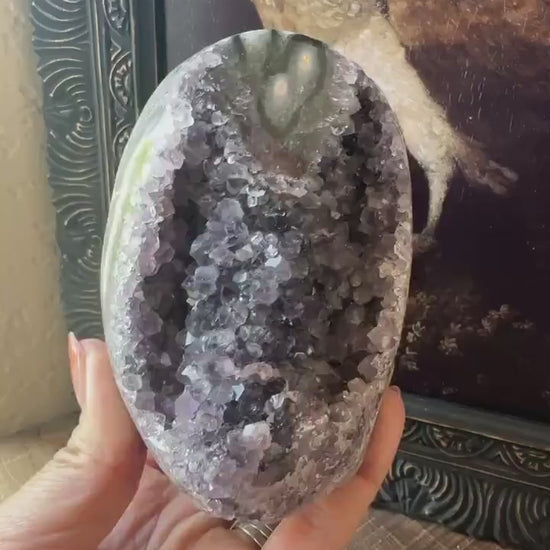 Uruguay Amethyst Cut Base with a Stalactite with deep purple caves  Unique Crystal Druzy