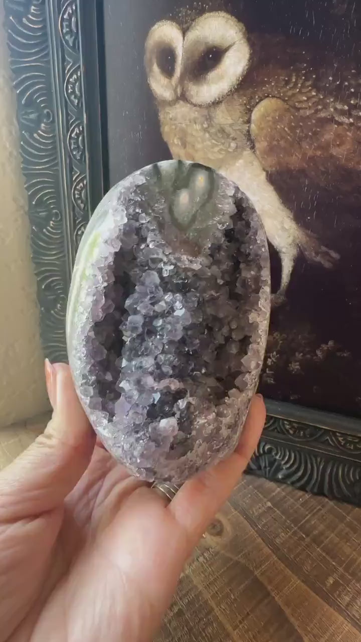 Uruguay Amethyst Cut Base with a Stalactite with deep purple caves  Unique Crystal Druzy