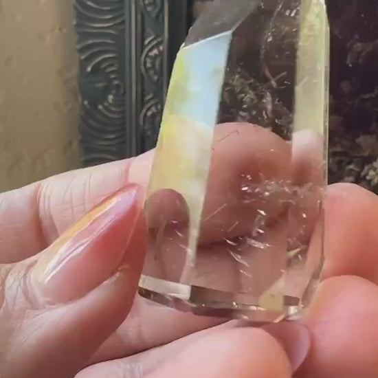 Smoky Quartz Freeform with Golden Rutile and Rainbows