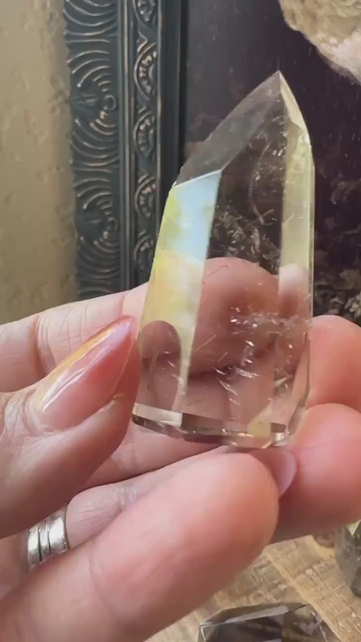 Smoky Quartz Freeform with Golden Rutile and Rainbows