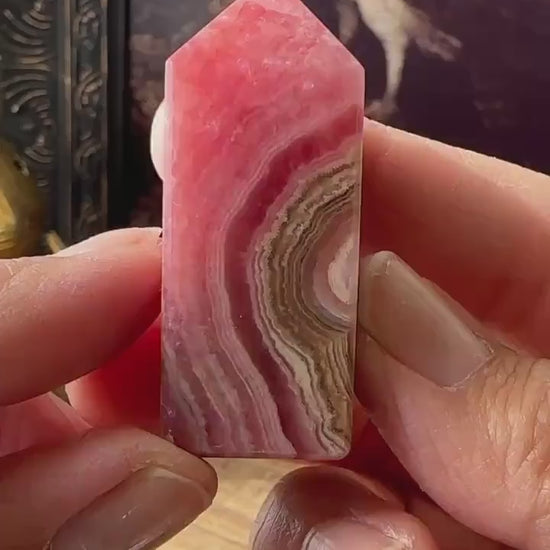 High quality Rhodochrosite Argentina, Saturated Raspberry, Gemmy, Crystal Tower, Flashy