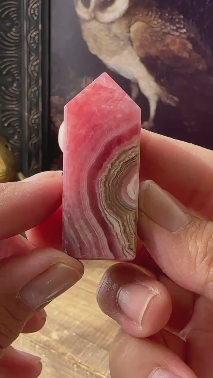 High quality Rhodochrosite Argentina, Saturated Raspberry, Gemmy, Crystal Tower, Flashy