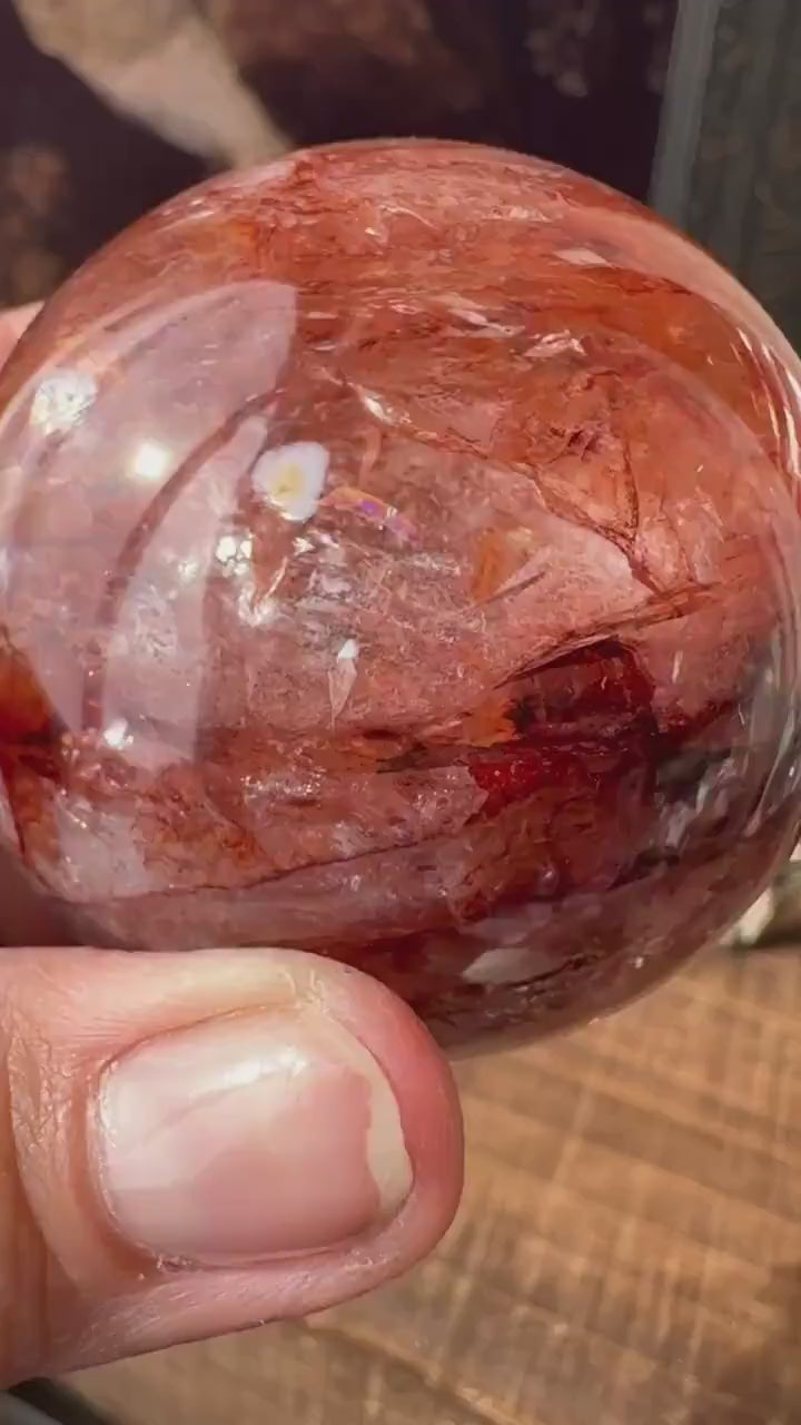 Fire quartz sphere, Hematoid quartz, golden healer, high quality, flashy, gemmy, transparent
