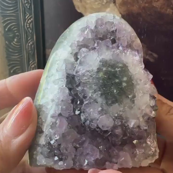 Uruguay Amethyst Cut Base with a Stalactite polished back