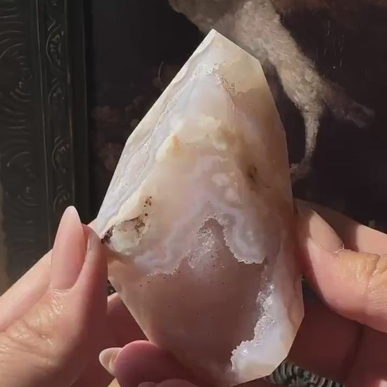 Pink Flower Agate Freeform with Beautiful druzy cave & gorgeous flower patter all over