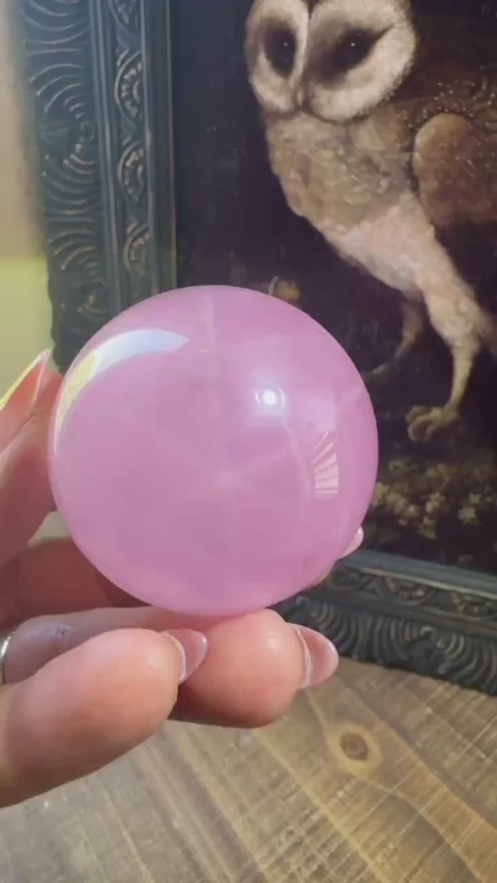 Six Star Rose Quartz Sphere, Juicy Pink Rose Quartz, Gemmy