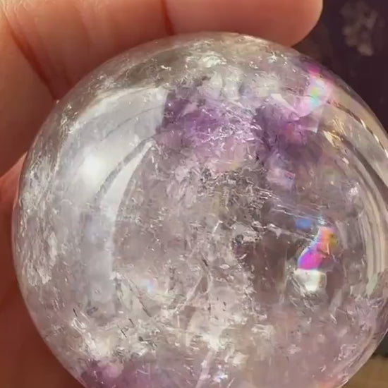 Quartz sphere with Amethyst Phantom, flashy, rainbow sphere,  Amethyst Sphere