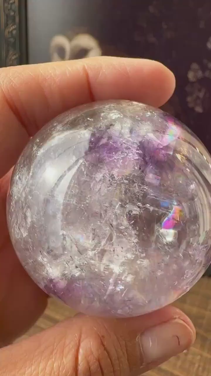 Quartz sphere with Amethyst Phantom, flashy, rainbow sphere,  Amethyst Sphere