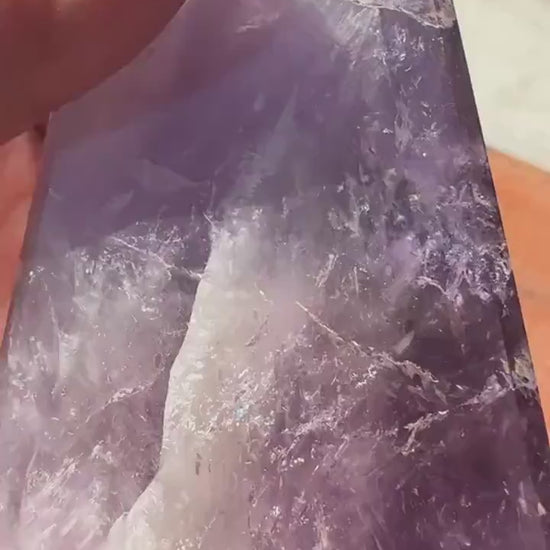 High grade Brazilian amethyst obelisk, amethyst point, amethyst tower, generator, dark purple amethyst, flashy gemmy rainbows