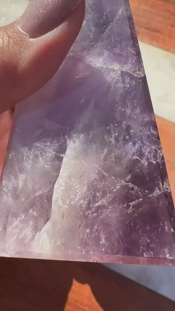 High grade Brazilian amethyst obelisk, amethyst point, amethyst tower, generator, dark purple amethyst, flashy gemmy rainbows